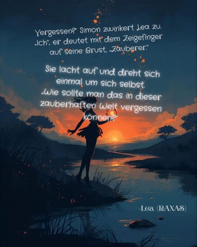 Zitat von Lea Silhouette einer Person vor einer sunsetartigen Landschaft mit inspirierendem Zitat.