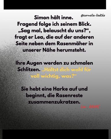 Leas andere Charakterseite Simon hält inne und schaut überrascht auf etwas, während eine Frage im Raum steht.
